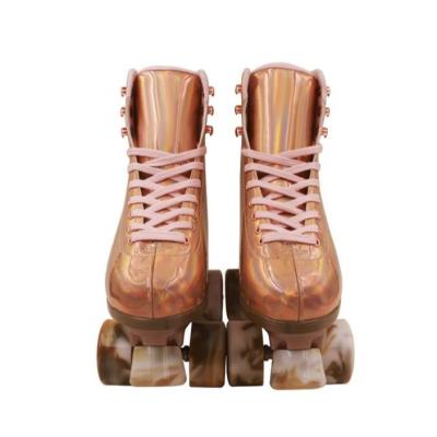 Marble Wheels Quad Roller Skates For Women PU Leather Shiny Pattern