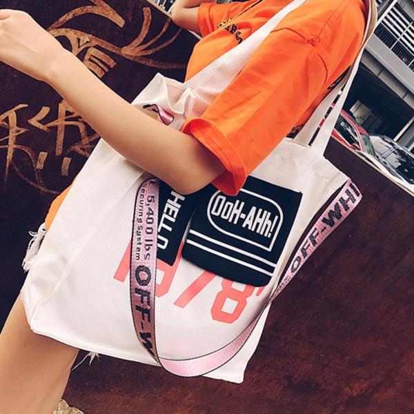 Korean monogrammed shoulder bag small niche color canvas crossbody bag eco-bag lady