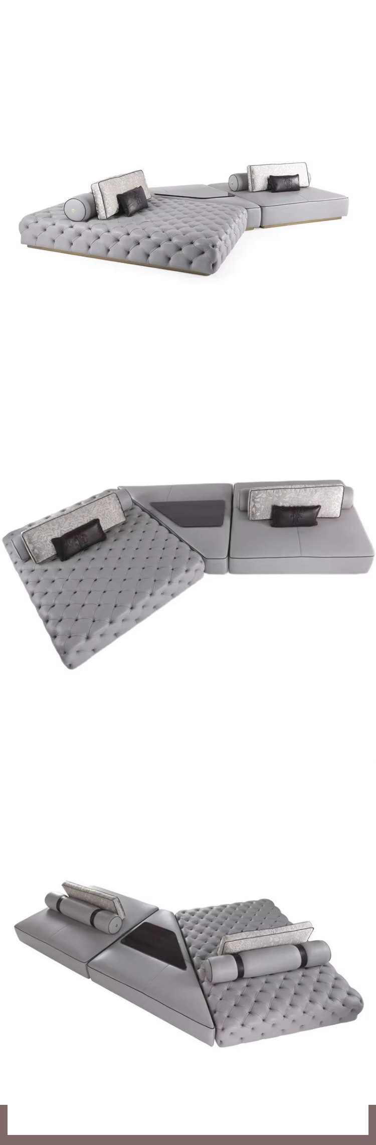 Luxurious Grey Upholstered Modular Sofa, Stylish Home Decor