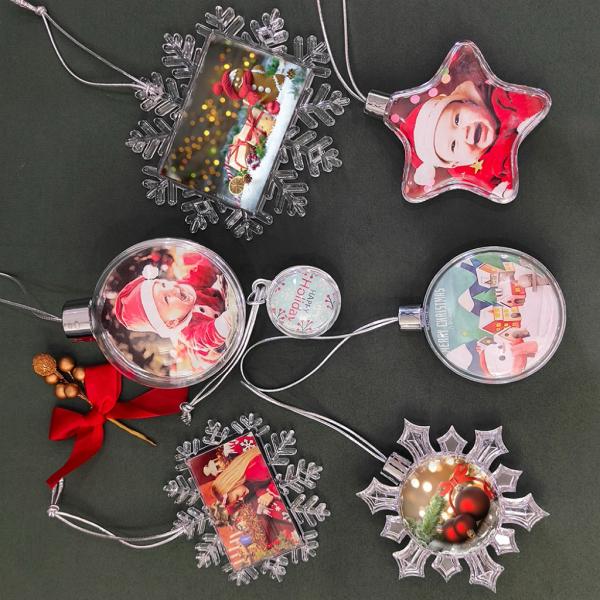 Customized Photo Christmas Ornaments Transparent Plastic Snowflake Christmas Sublimation Ornaments