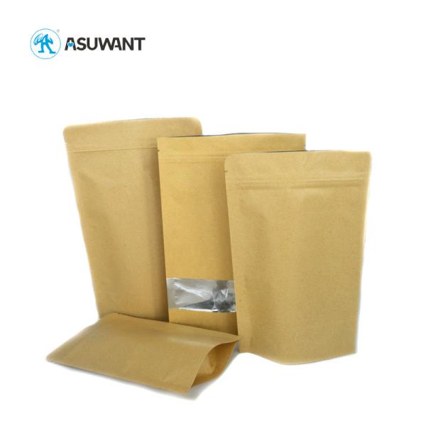 Brown Blank Kraft Paper Ziplock Bags Stand Up With Window For Nuts Candy