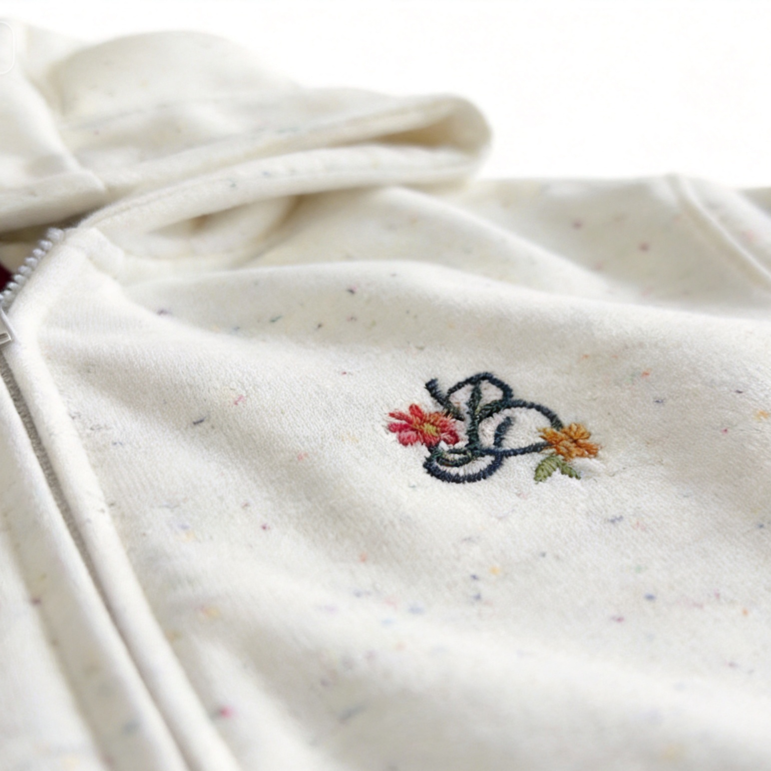 Heavy Terry Fleece Men's Heavyweight Hoodie Speckled Floral Embroidery Fleece Zip Up Jacket Oversized