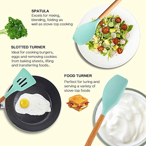 18-Piece Green Silicone Cookware Set with Storage Bucket Non-stick Spatula Included