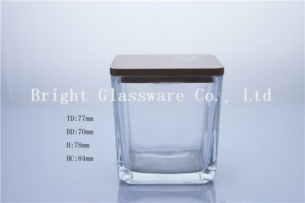 best sale square glass candle holder with wood lid