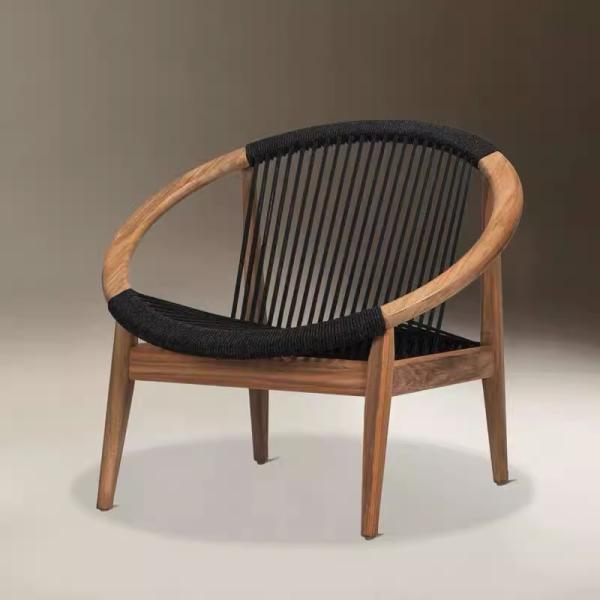 Teak Wood Frame Nordic Style Rattan Dining Chair Natural Color Garden Chair for Outdoor