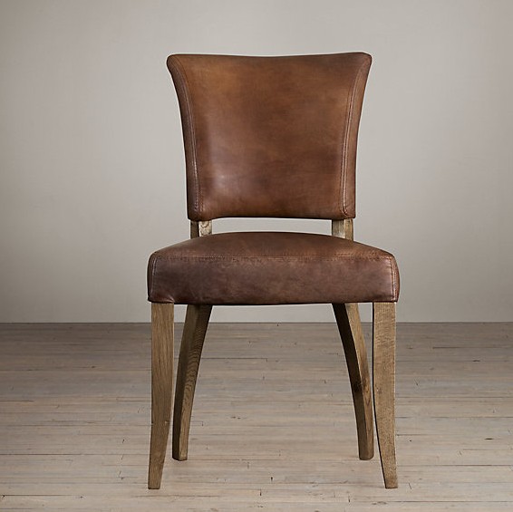Classic french style resturant event dining chair leather material back with nails and seat with sold wood rental chairs