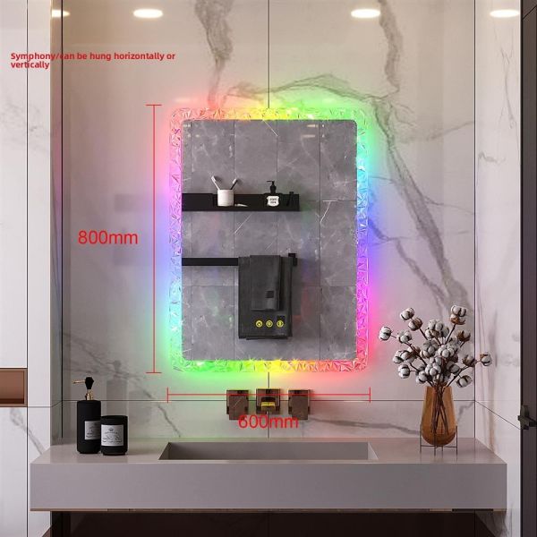 Modern LED Bathroom Smart Mirror Marquee Lights HD Anti-Fog Rectangle IP44 Rated Multiple Lighting Modes Touch Switch Acrylic