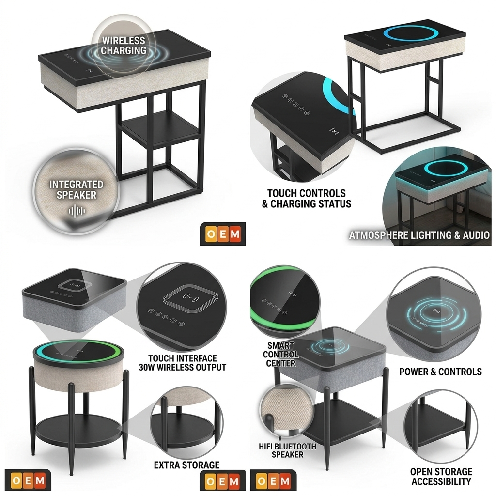 Wireless Charging Side Table A2 65W Multi Functional Bedside Table Modern Bedroom
