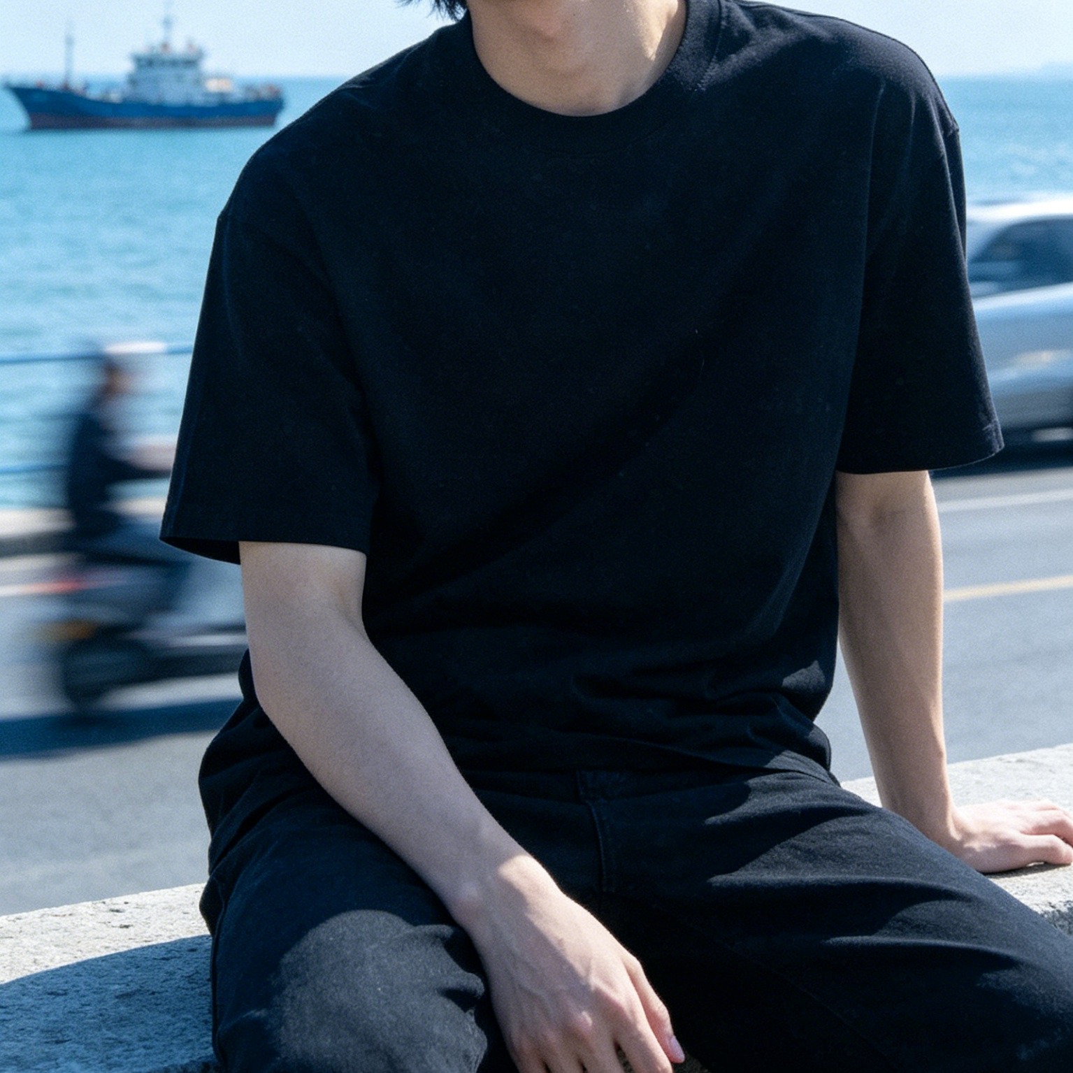 250-300G 100% Cotton Vintage Washed Fake Two-Piece Oversized DTG Print Crew Neck Summer Street Tee Cross-Border