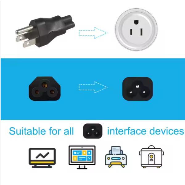 NEMA 5-15P to IEC C5 Power Adapter Cable for Laptops