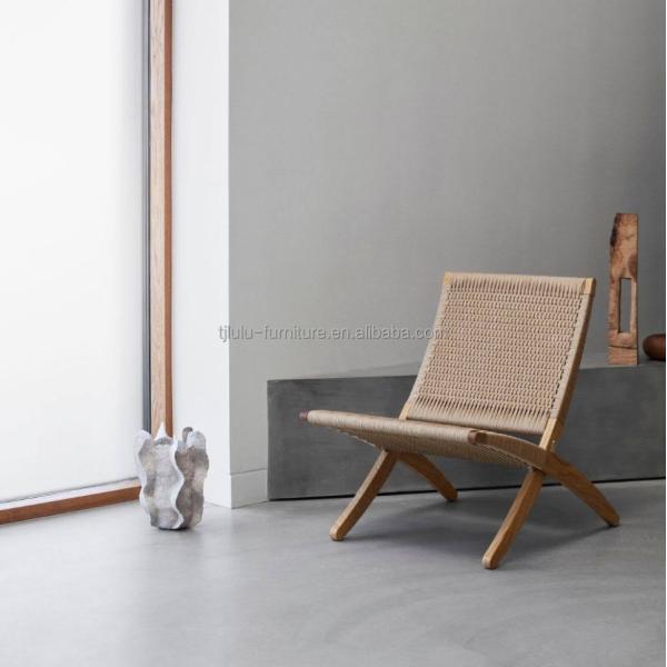 Dining Chair Nordic Lounge Solid Wood Chair Design Classical Woven Rope Non-Foldable