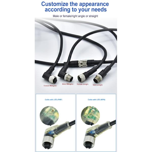 Кабельный соединитель IP68 PUR M12 водоустойчивый b d закодировал 3 4 5 8 12 Pin CuZn TPU