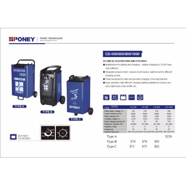 CD-500 BATTERY CHARGER AC CAR STARTER PONEY