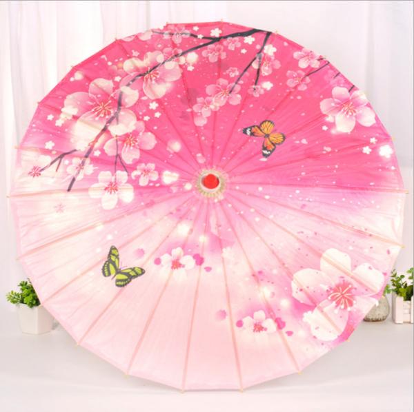 Ancient Chinese Style Oiled Paper Umbrella 42cm Radius 60cm Length Wooden Gourd Top