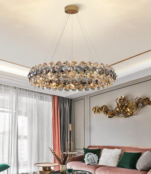 Smoke gray crystal chandelier for living room round hanging lamp decorative lights for room(WH-CY-233)