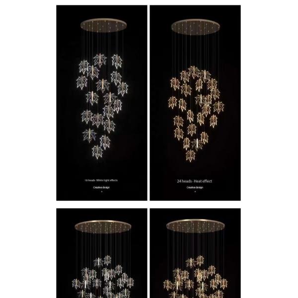 Modern Led Simple Art Leaf Acrylic Chandelier Gold Home Hotel Staircase Dining Decorate Pendant Light