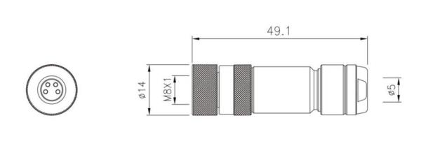 Grade industrial M8 Conector de metal feminino reto com terminal de parafuso IP67
