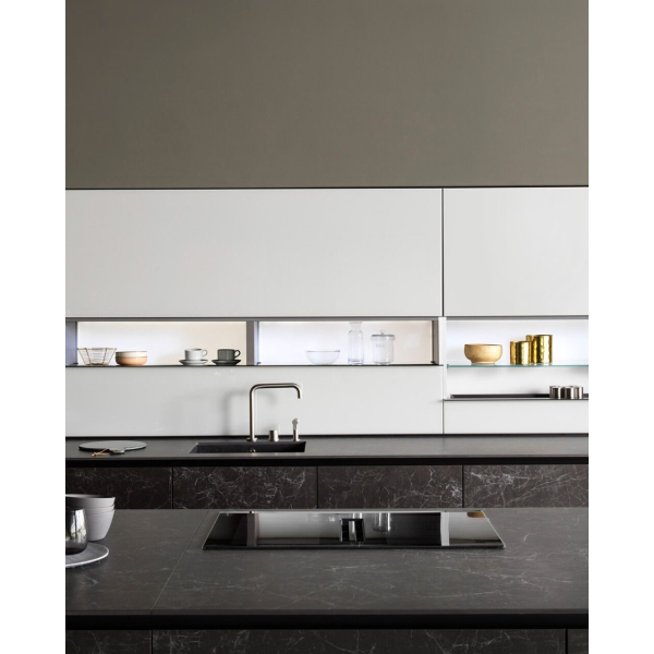 Custom Made Modern Kitchen Island with Glossy Finish Wooden Aluminum Frame Glass Door for Home Display Storage