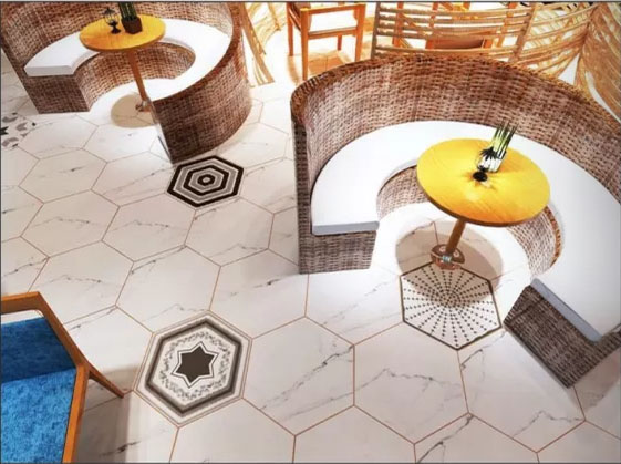 White Hexagon Ceramic Floor Tile High Wear Resistant For Commercial Building