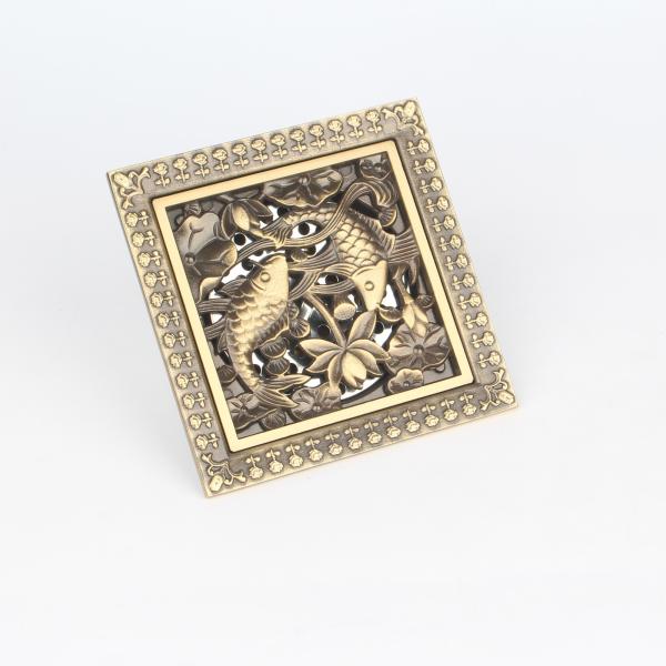 Factory Sale Modern Brass Antique Double Carp Lucky round Bathroom Square Floor Drain with Waste Strainer Function for Hotels