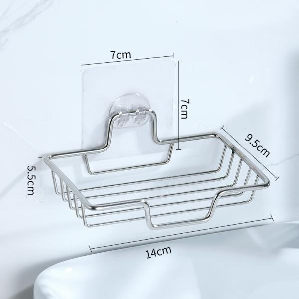 No Drilling Wall Mounted 304 Rustproof Stainless Steel Square Soap Dish Holder for Bathroom and Kitchen