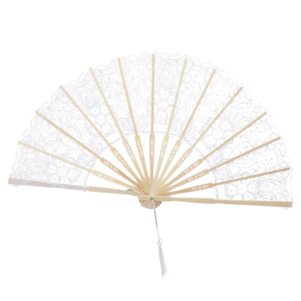 Y-Z Vintage Wedding Lace Bamboo Folding Fan Hollow Cotton and Linen Dance Bride Tassel Big Hand Fans