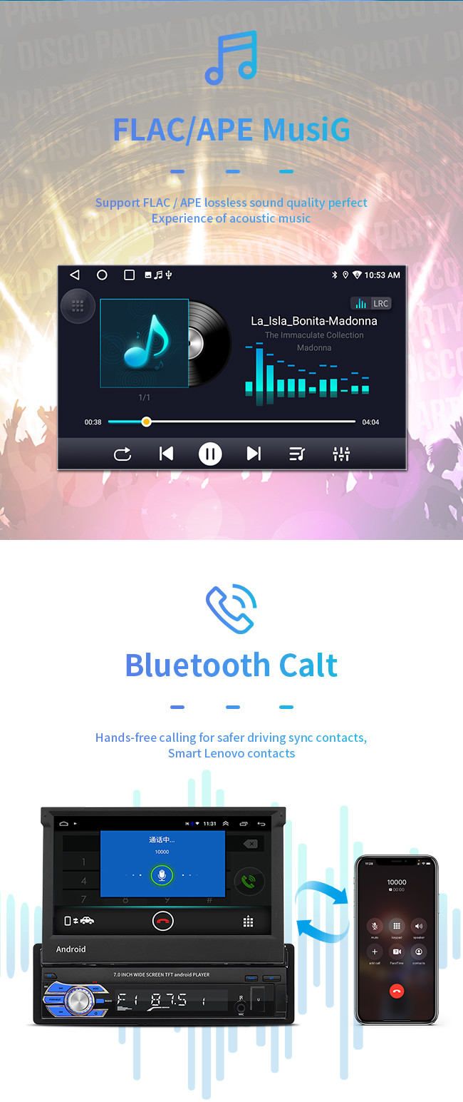 Игрок Bluetooth автомобиля экрана DIN андроида 1 планшета держателя автомобиля GPS автоматический Retractable