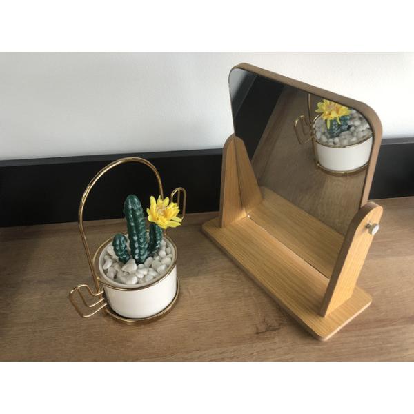 Rotatable Rectangular Cosmetic Table Mirror Beech Wooden Desktop Mirror 9 X 24cm