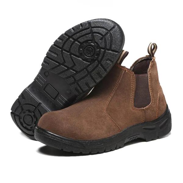 Steel Toe Electrical Safety Shoes Unisex Brown Leather Work Boots Slip Resistant