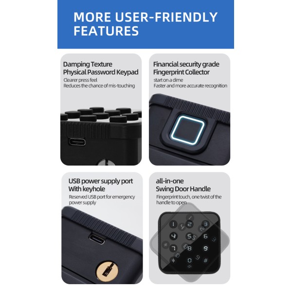YAGU Smart Locks Biometric Password and Fingerprint Electronic Deadbolt with RFID Handle Digital Slide and WiFi App Lock