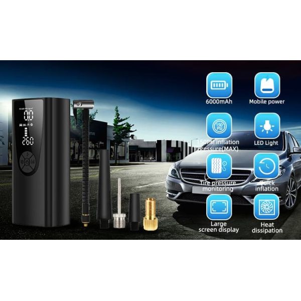 Smart Digital Tire Pump With Auto Shut-Off 6000mAh Air Compressor Tyre Inflator