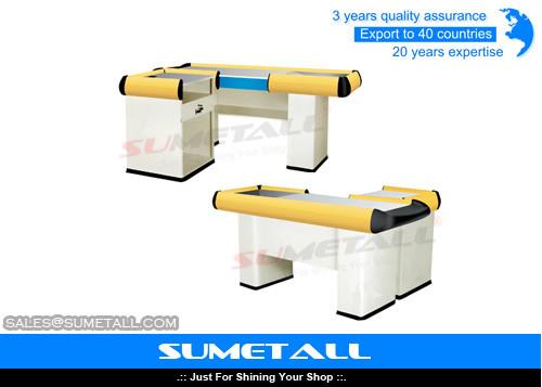 Steel Body Supermarket Cashier Counter , Retail Cash Register Counters