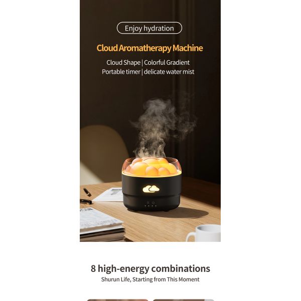 Cloud Design Essential Oil Ultrasonic Air Humidifier 320ml With Colorful Night Light