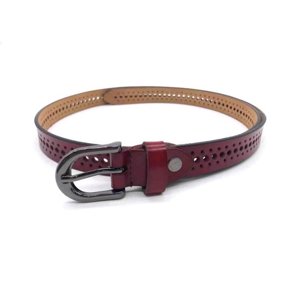 120cm Women Skinny Belt With Round Hollow Alloy Buckle