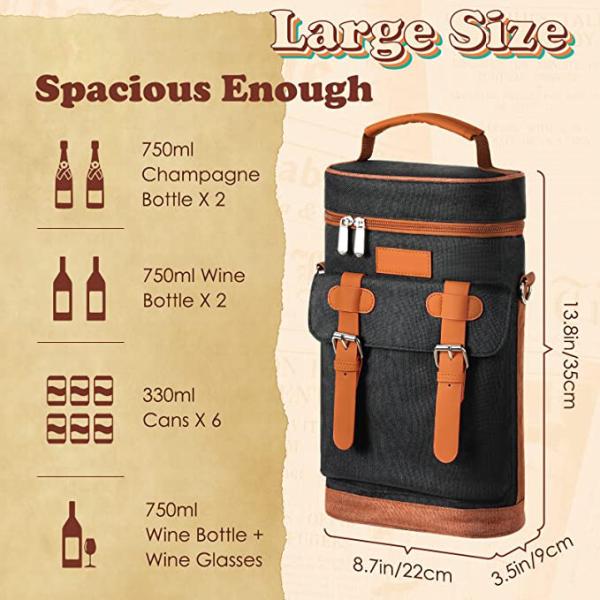 600D Polyester Thermal Custom Insulated Cooler Bag 2 Bottle Portable Tote Carrier