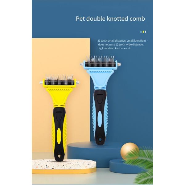 Домашние любимцы Двусторонний нержавеющая сталь завязка щетка для собак и кошек Кожа дружественный девальватор гребень