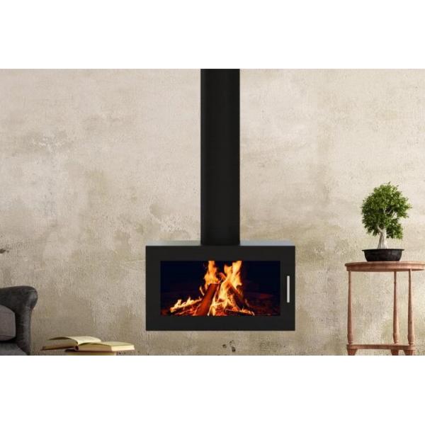 Modern Warm Hanging Carbon Steel Ceiling Suspended Wood Fireplace