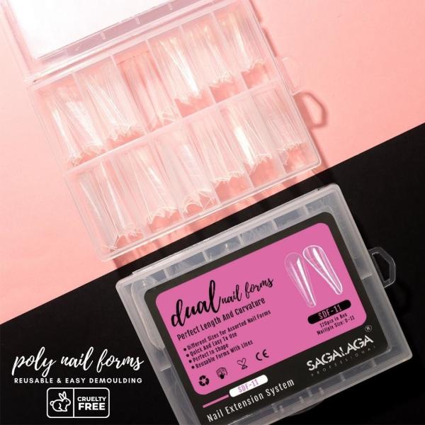 French Style Dual Forms Nail Mold for Poly UV Gel With Scale Full Cover Gel Coffin Nails Tips Custom Label