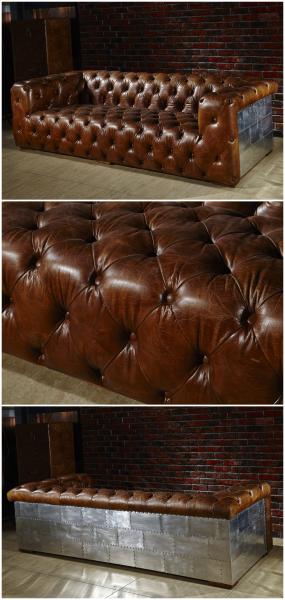 Luguxry Vintage Brown Genuine Leather Couches Sofa Set With Aluminium Sheet