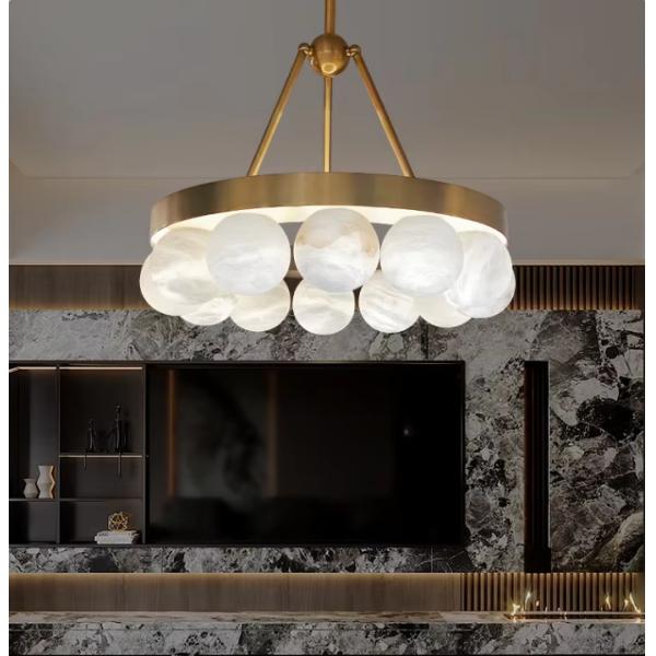 роскошный дом испанский алабастр люстра гостиная латунь круглый мраморный шар столовая спальня освещение