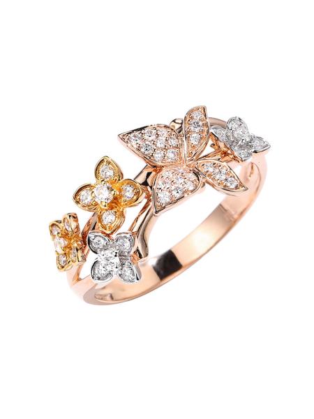 Rose Gold um casamento Ring Butterfly Diamond 0.24ct de 18 quilates CONTRA a claridade