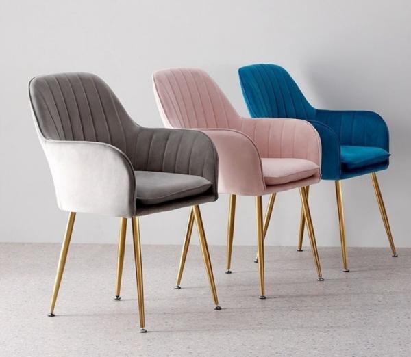 Velvet Modern Nordic Dining Chair White Green Pink Powder Coating Legs 40 Cm Width