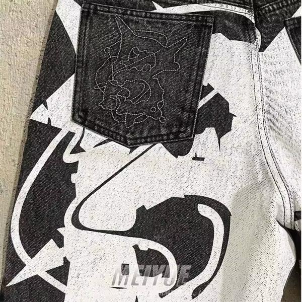Custom Jogger Puff Print Applique Embroidery Raw Hem Logo Streetwear Baggy Distressed Black Washed Denim Jeans Shorts For Men