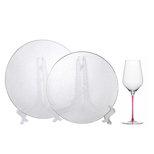 Platos de vidrio texturizado con borde dorado | Venta al por mayor a granel | Servicio OEM | Suministro para bodas/hoteles | Cumplimiento rápido