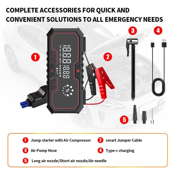 12V USB Interface Auto Jump Starters Portable Car Tire Pump 8000mAh Air Compressor Emergency Vehicle Jump Starter