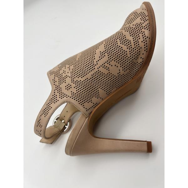 Brown / Beige Suede Leather Shoes Open Toe Round Toe Stiletto Heel Sandals