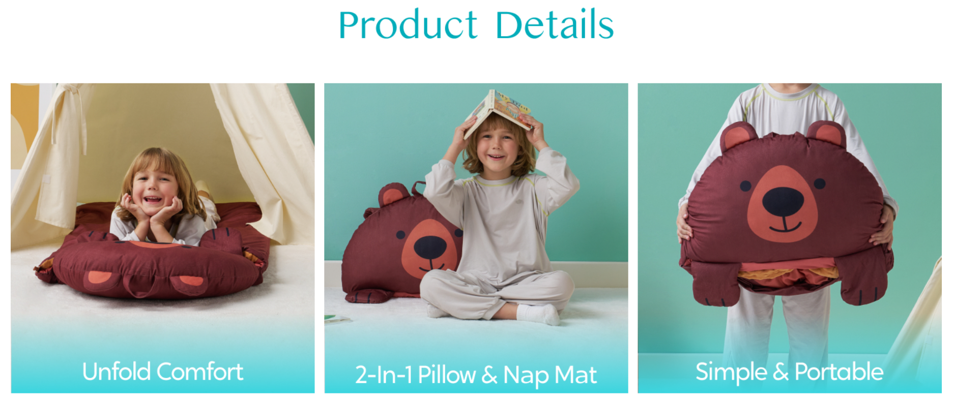 Brown Bear Toddler Nap Mat with Pillow & Blanket 60