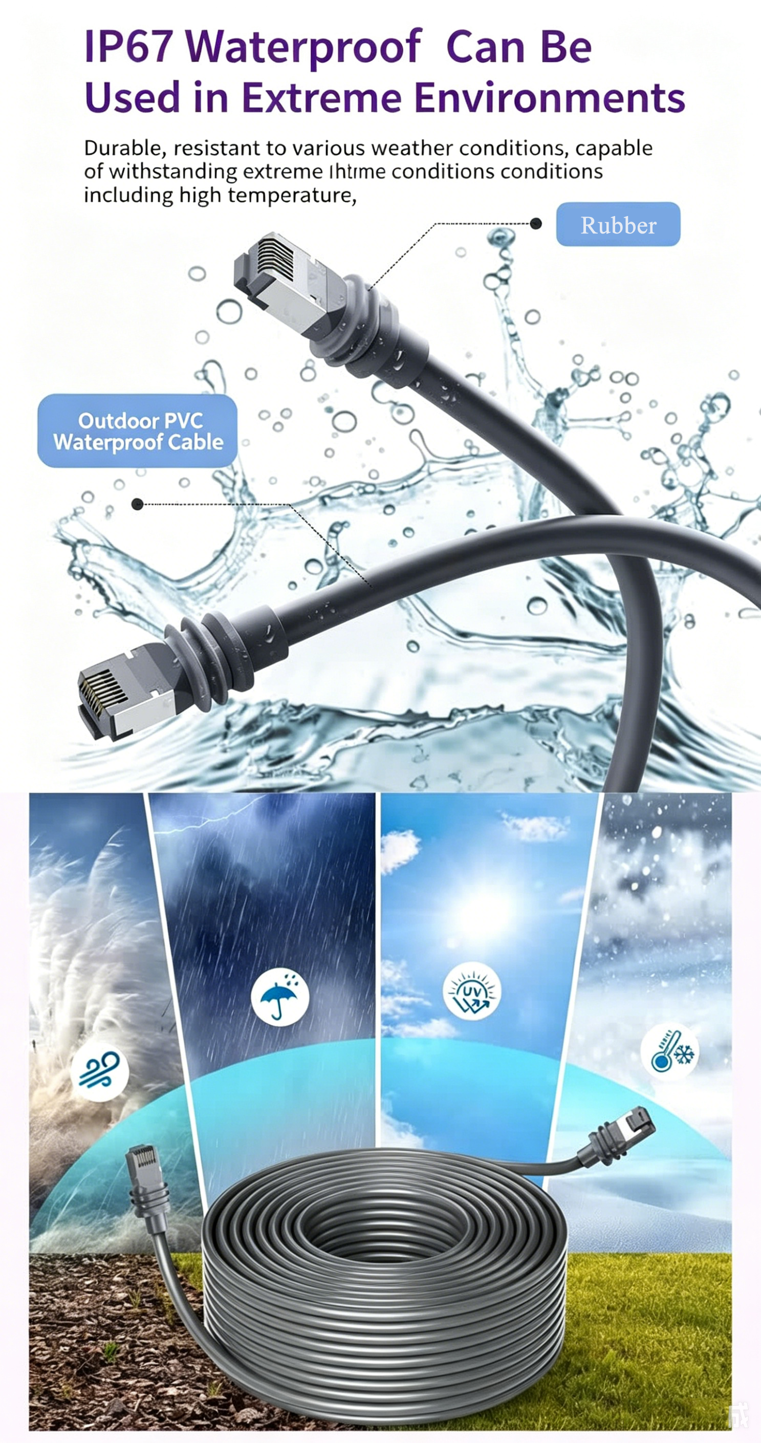 3rd Generation Straight Headed Rectangular Satellite Network Cable Gen3 Ethernet V3 Starlink Cable 10 Gigabit Shielded