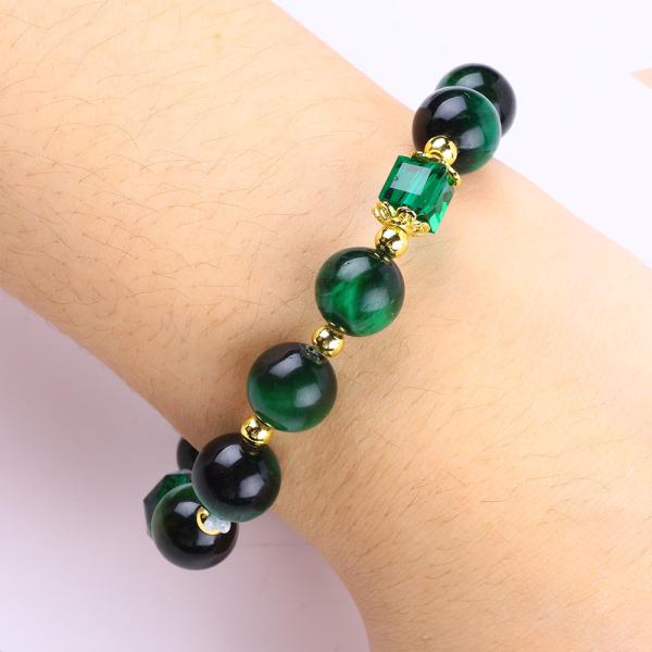 Natural Green 10mm Tiger Eye Bracelet With Copper Gold Plating