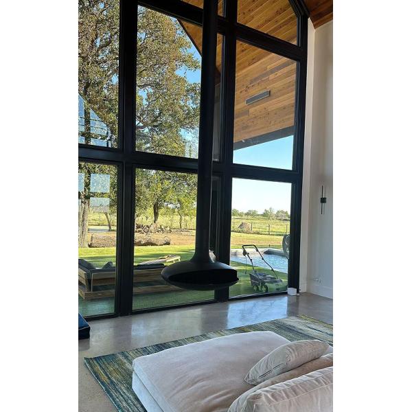 Suspended wood burning black paint decorative rooftop fireplace indoor steel custom